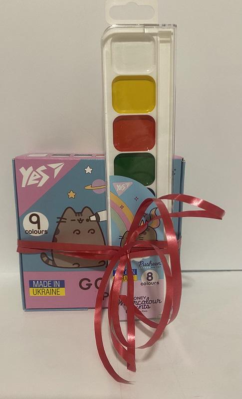 Краски гуашевые YES Pusheen 9 цветов по 20 мл с акварельной краской 8 цветов (230401)