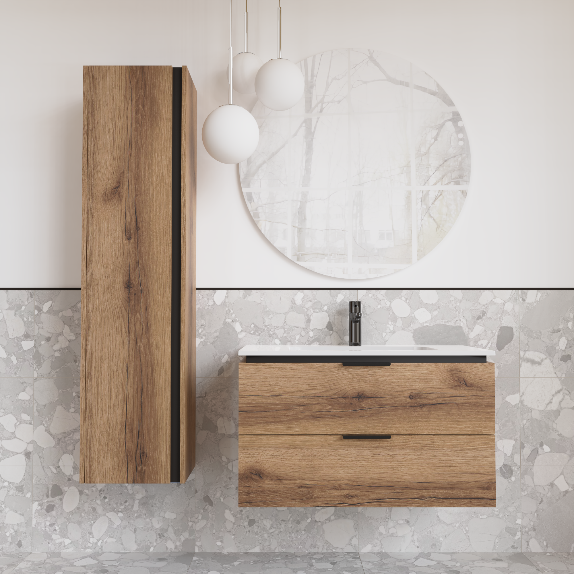 Тумба підвісна з раковиною MVK Vostok Icon 70 В2 700х450х530 мм Дуб темний (p270ko) - фото 4 Тумба підвісна з раковиною MVK Vostok Icon 70 В2 700х450х530 мм Дуб темний (p270ko) - фото 4