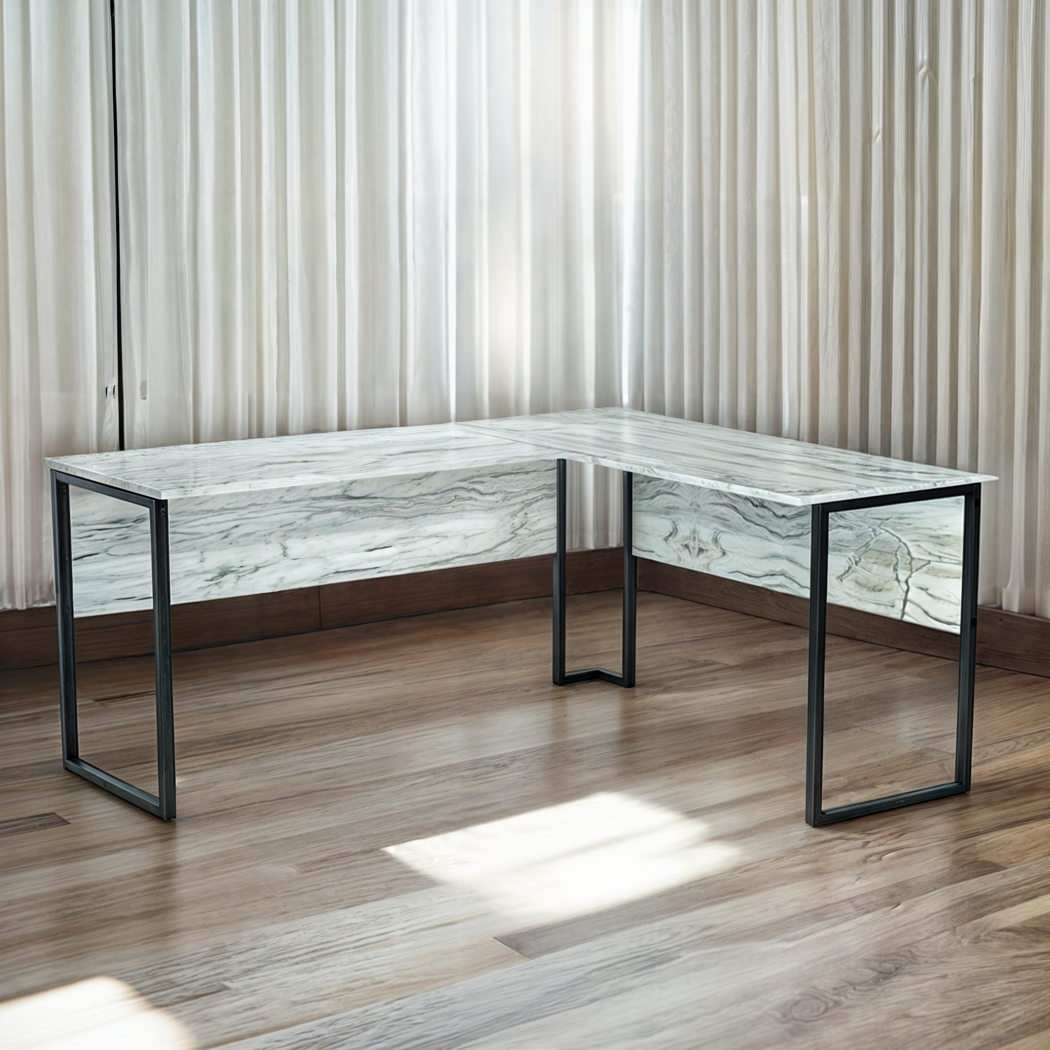 Стол угловой офисный Tobi Sho LOFT Iceberg СУЛА/1-1 столешница 18 мм 1600х1400х750 Дуб крафт белый
