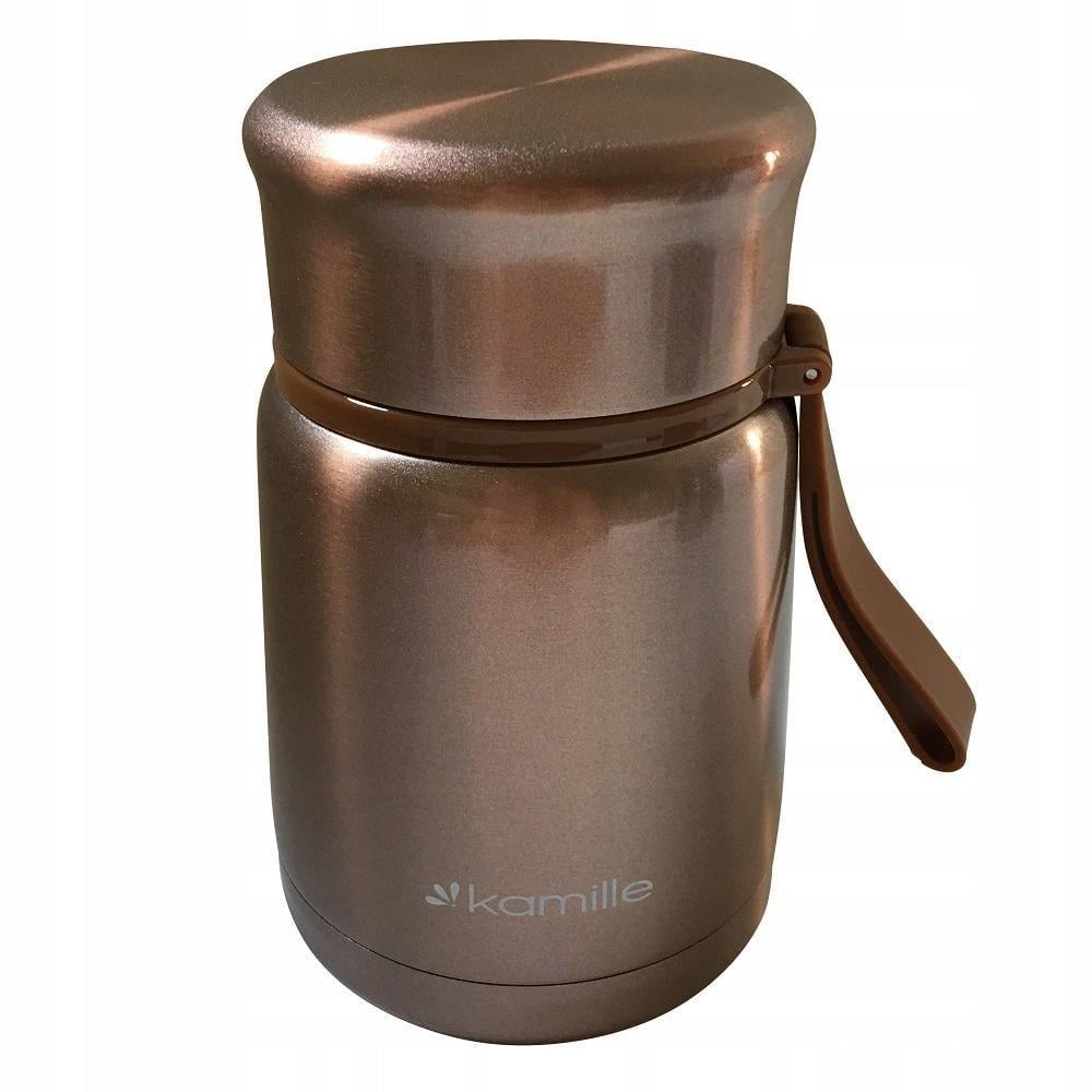 Термос харчовий Kamille KM-2099 із нержавіючої сталі 530 мл з ложкою та ремінцем Золотий (150-84-2099)