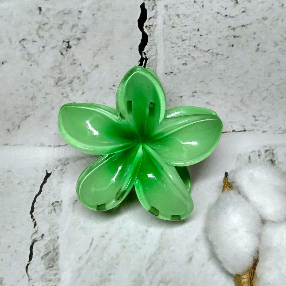 Крабик для волос Гавайский цветок глянец заколка зажим 8 см Зеленый (5618-2)