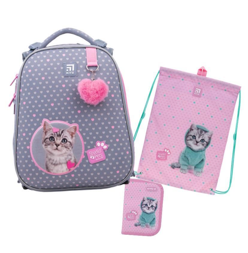 Набор школьный рюкзак каркасный/сумка для обуви/пенал Kite Education Studio Pets (КБ-SP22-531M)