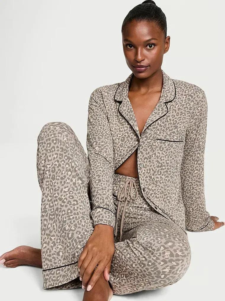 Піжама модал сорочка/штани Victoria's Secret Modal Soft Long Pajama Set S Regular Леопардовий (27013214)