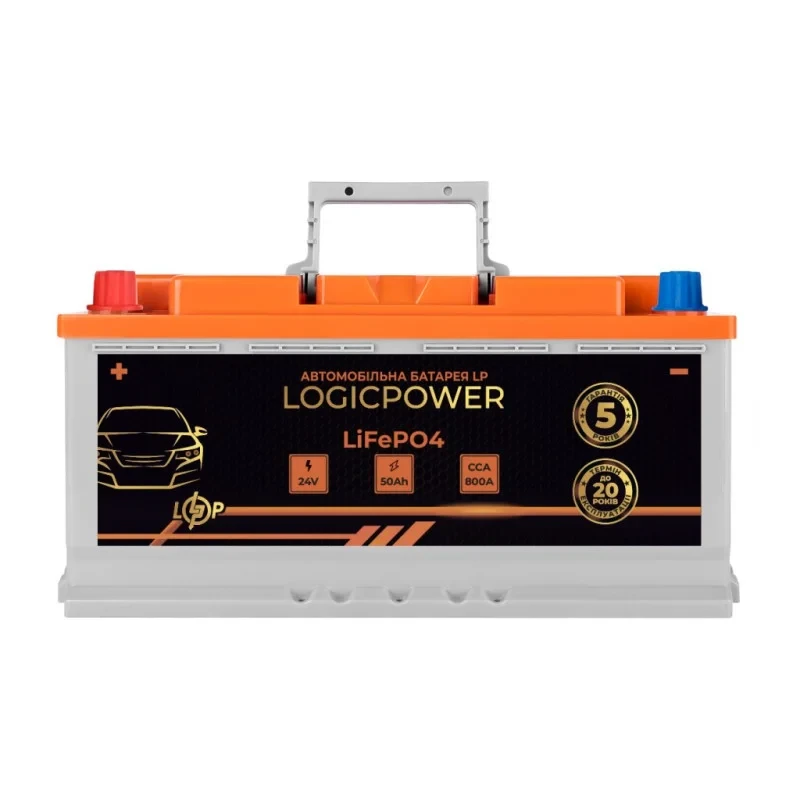 Аккумулятор автомобильный литиевый LP LiFePO4 24V-50 Ah + слева BMS 800А