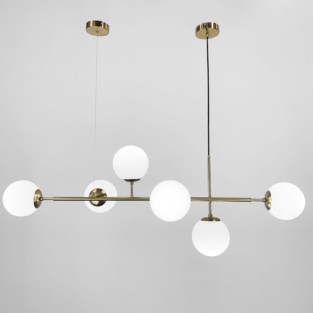 Люстра видовжена латунна на 6 плафонів кріплення в двух точках тип А (SGJ 7/6A AB+WT) - фото 7