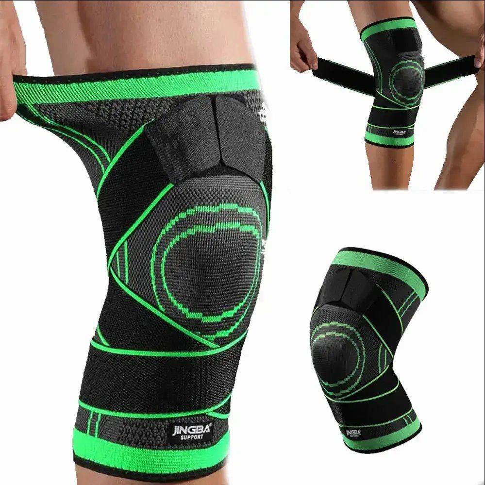 Бандаж коленного сустава спортивный эластичный Knee Support Черный/Зеленый - фото 6
