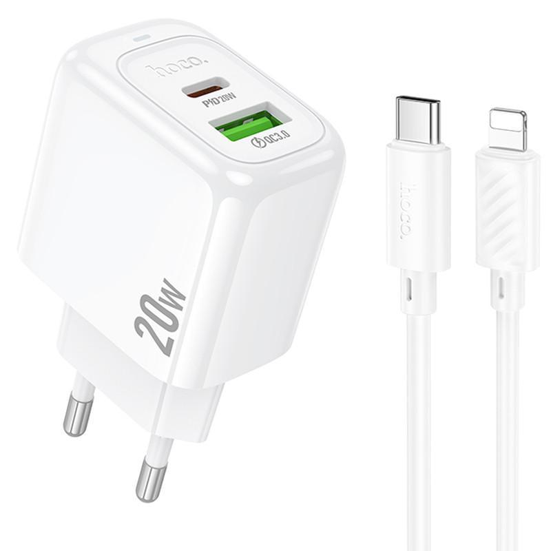 Зарядний пристрій мережевий Hoco CS54A Surplus PD20W/QC3.0 1USB-A/1C з Type-C to Lightning White (00000075201_1)