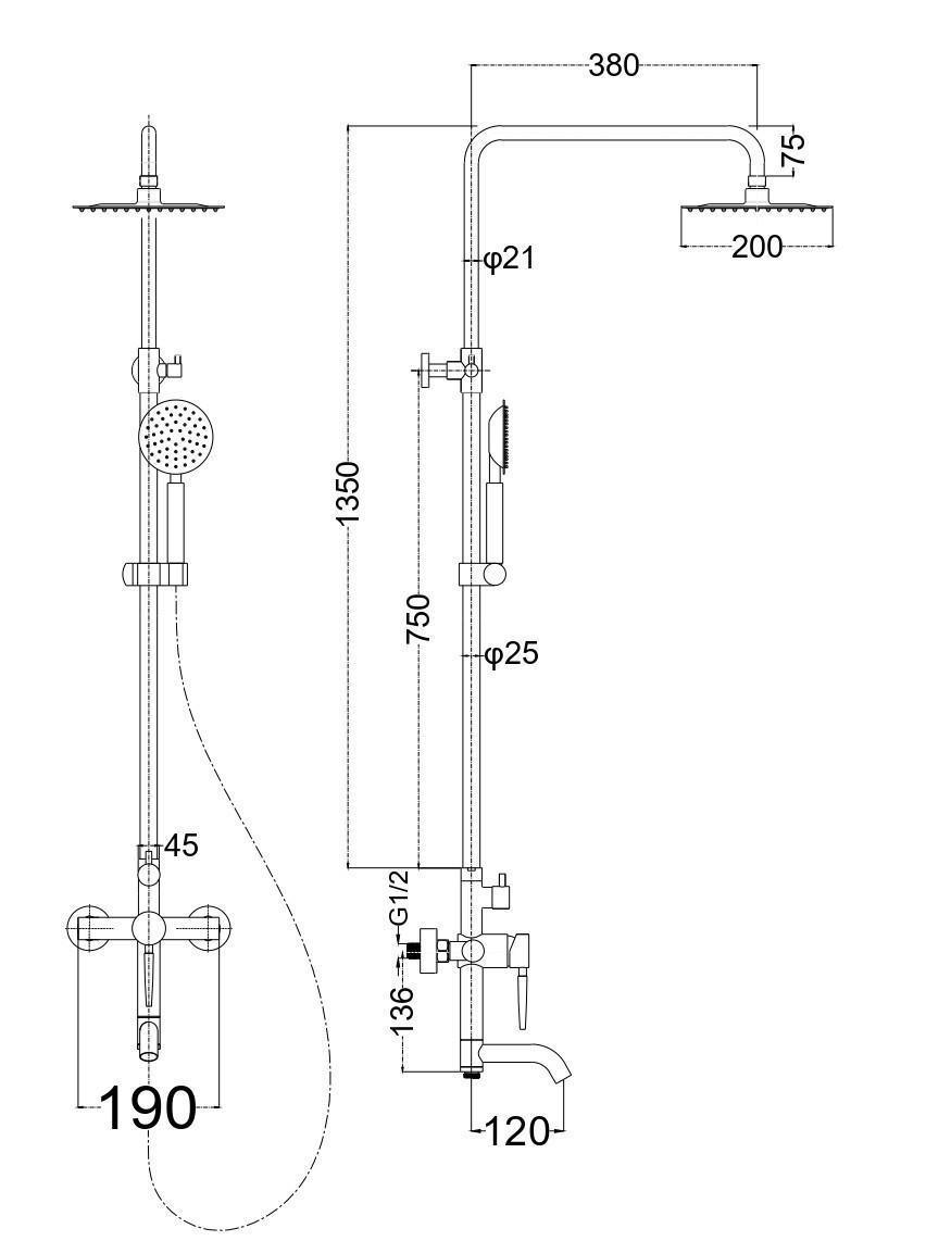 Душовий гарнітур для ванни Perla OCELI із змішувачем та аксесуарами нержавіюча сталь (PSS1204) - фото 2