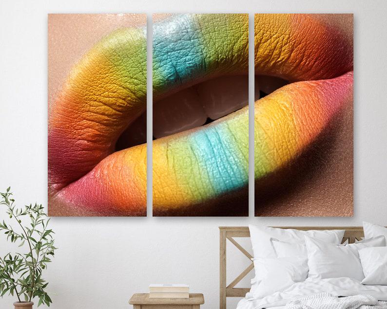 Модульная картина на холсте KIL Art Губы цвета радуги из трех частей 78x48 см (M3_M_364) Модульная картина на холсте KIL Art Губы цвета радуги из трех частей 78x48 см (M3_M_364)
