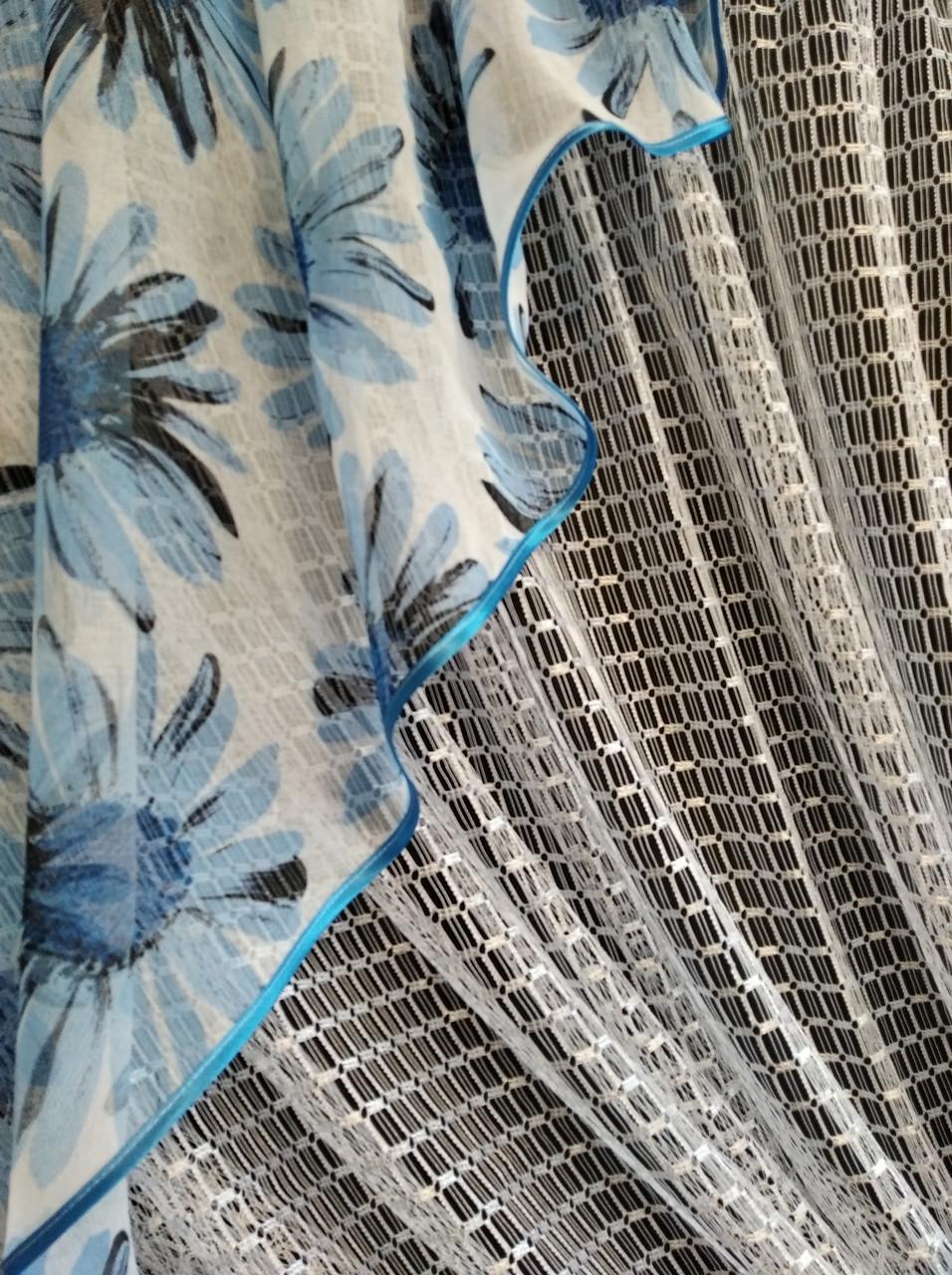 Занавеска кухонная Угол сетка с ламбрекеном батист 300х170 см Белый/Голубой (ул-16) - фото 5 Занавеска кухонная Угол сетка с ламбрекеном батист 300х170 см Белый/Голубой (ул-16) - фото 5