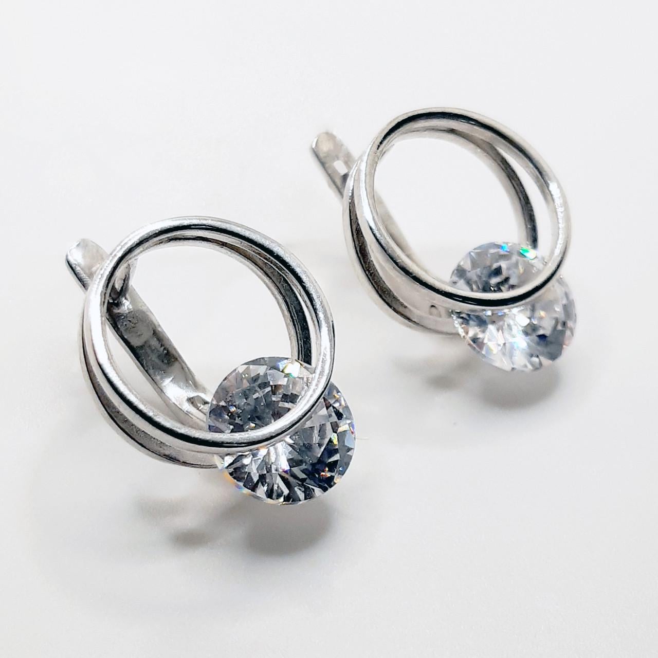 Серьги серебро белые камни диск мини 925° 5,73 г (2021р/М)