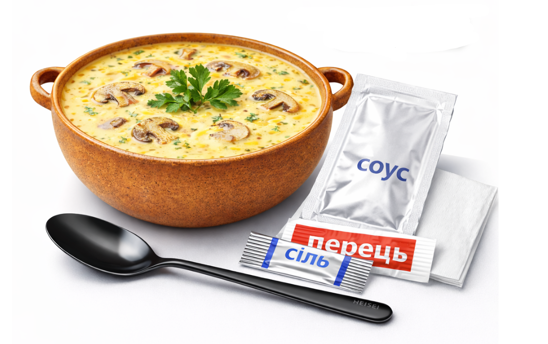 Сет суп сирний з грибами в реторт-пакуванні/прибори та соус 400 г