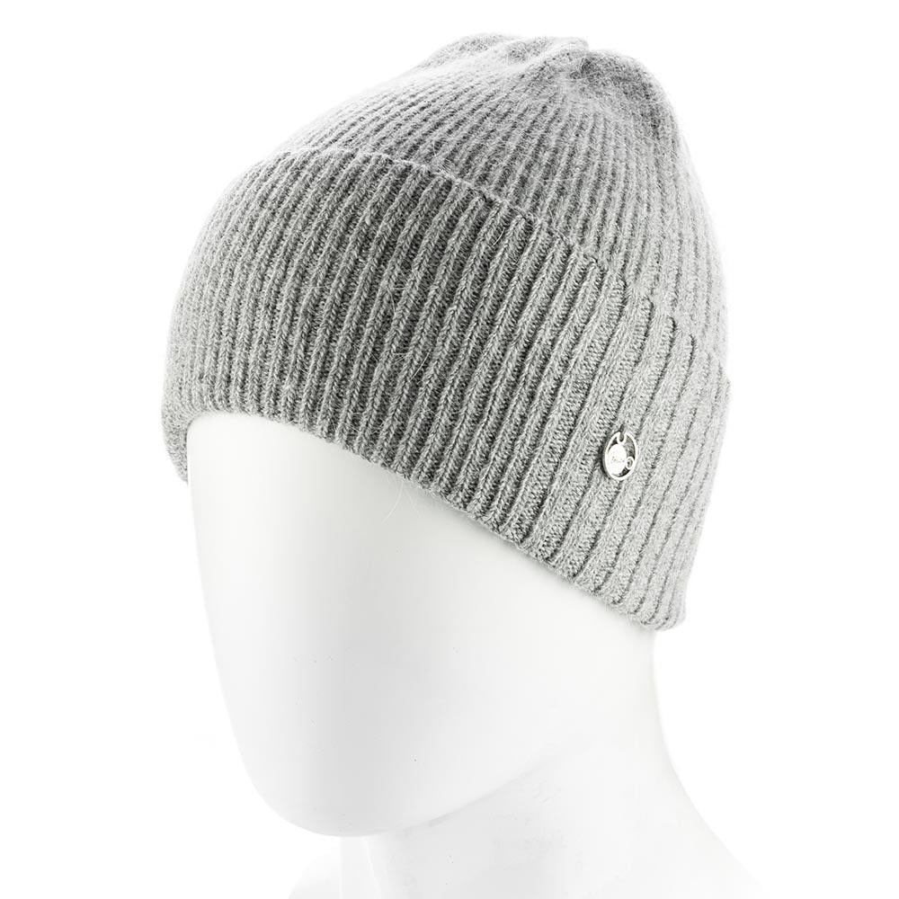 Шапка женская ангоровая прибранная Atrics WH908 одинарная без подкладки с отворотом сверху Серый - фото 1