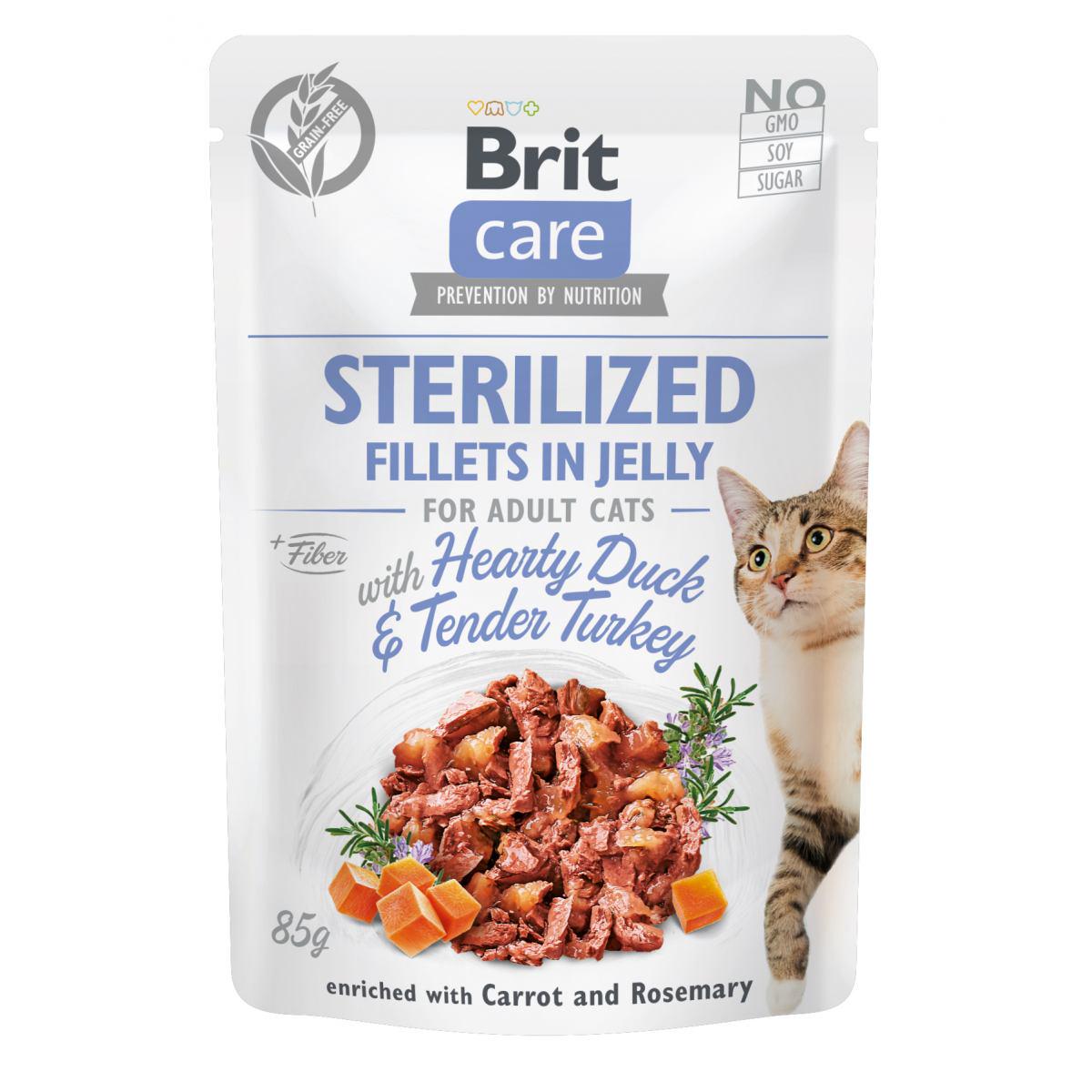 Корм влажный для кошек Brit Care Cat pouch для стерилизованных утка и индейка в желе 85 г (8595602540549)