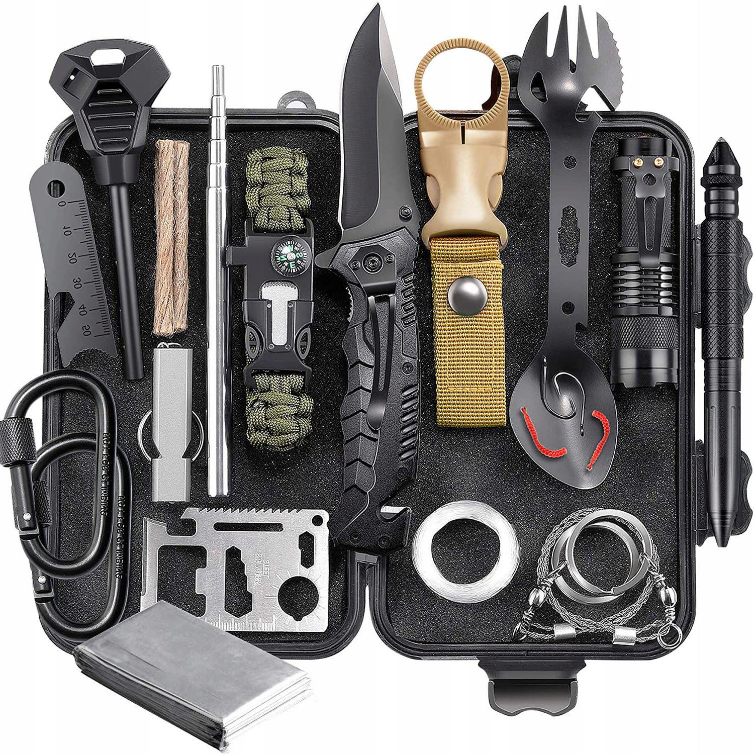 Набор для выживания армейский с мультитулом/ножом/фонарем/кресалом/карабином (2333)