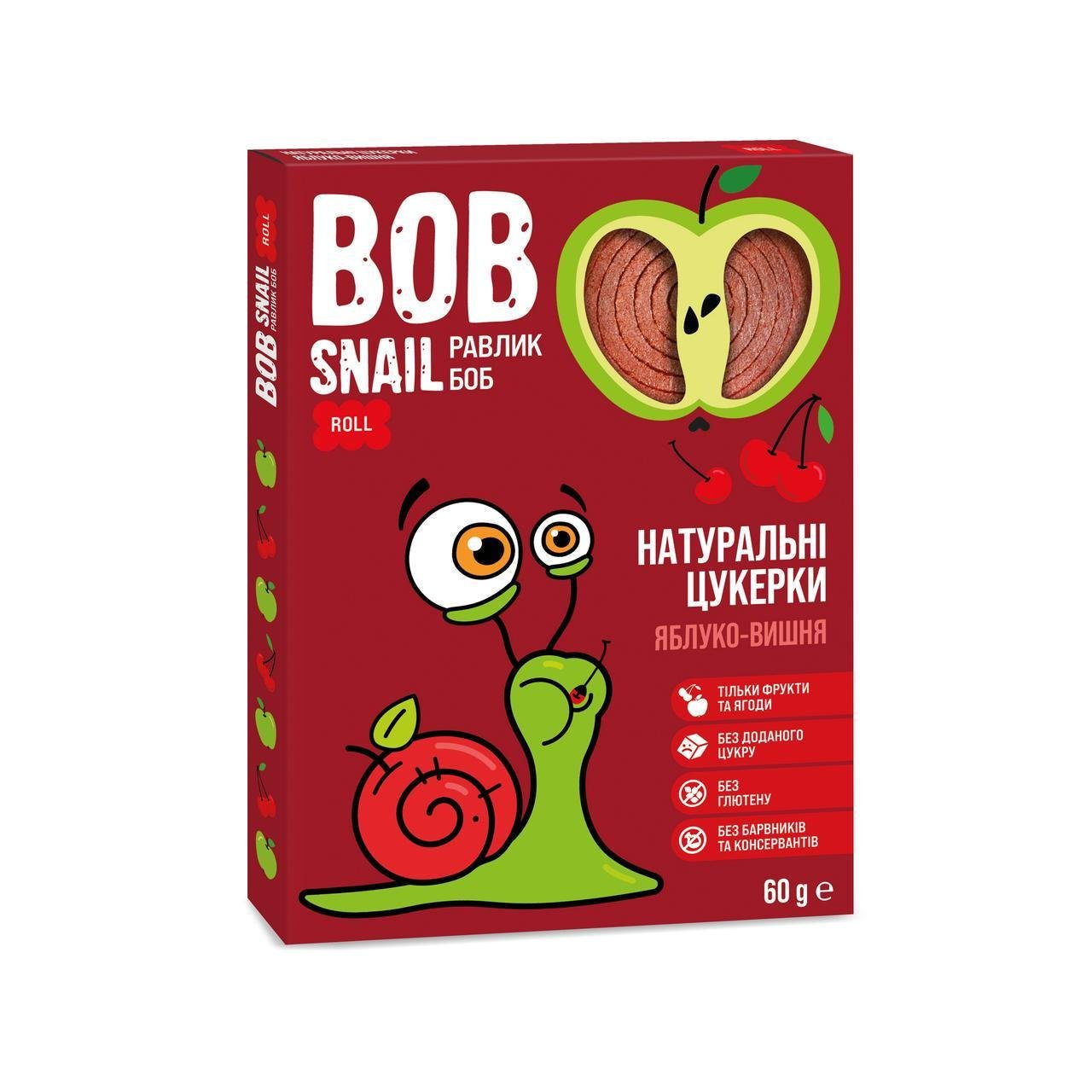 Цукерки натуральні фруктово-ягідні Bob Snail Яблуко-вишня 60 г (2303827384)