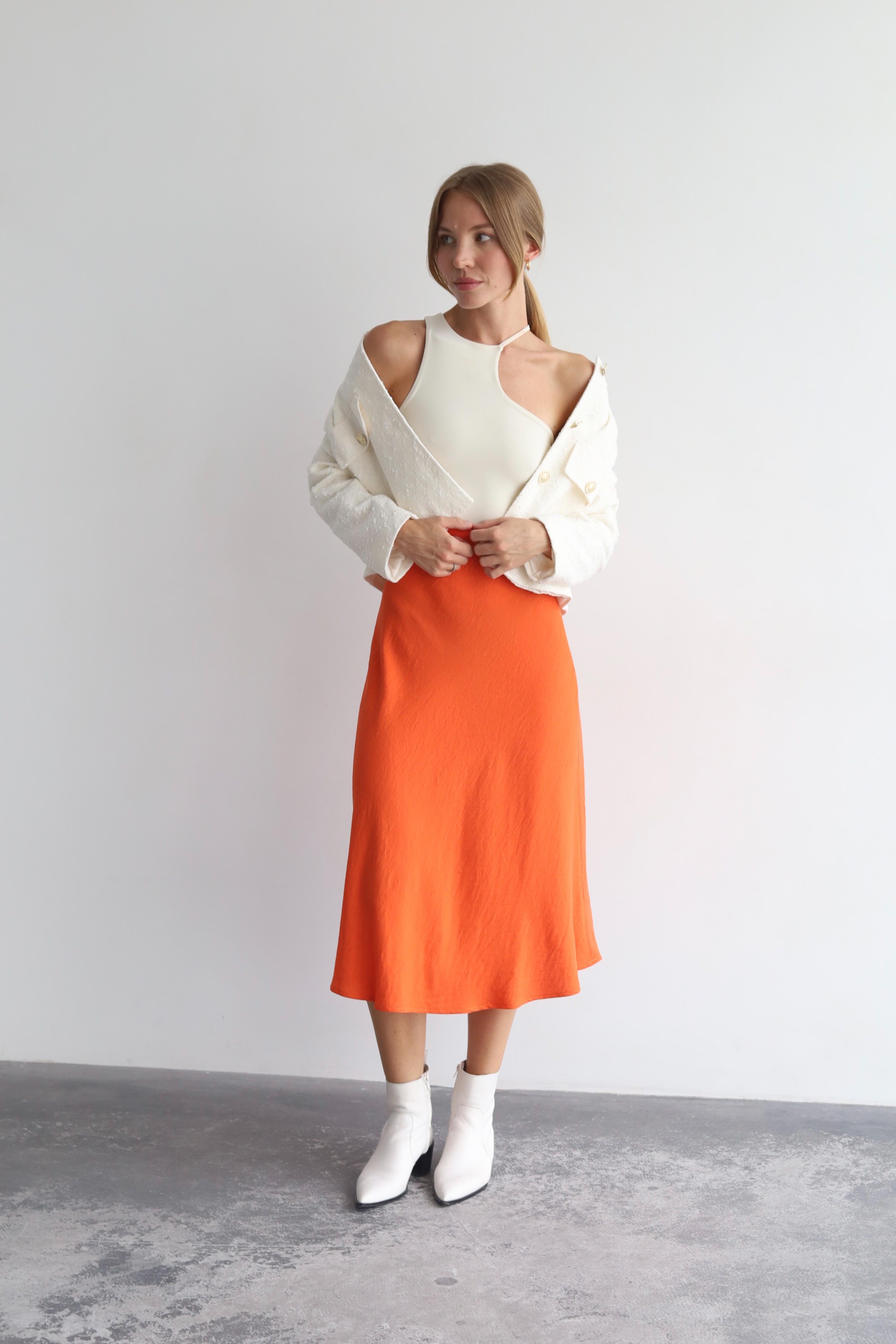 Спідниця-трапеція міді Дика Спідниця XXS Помаранчевий (3015)