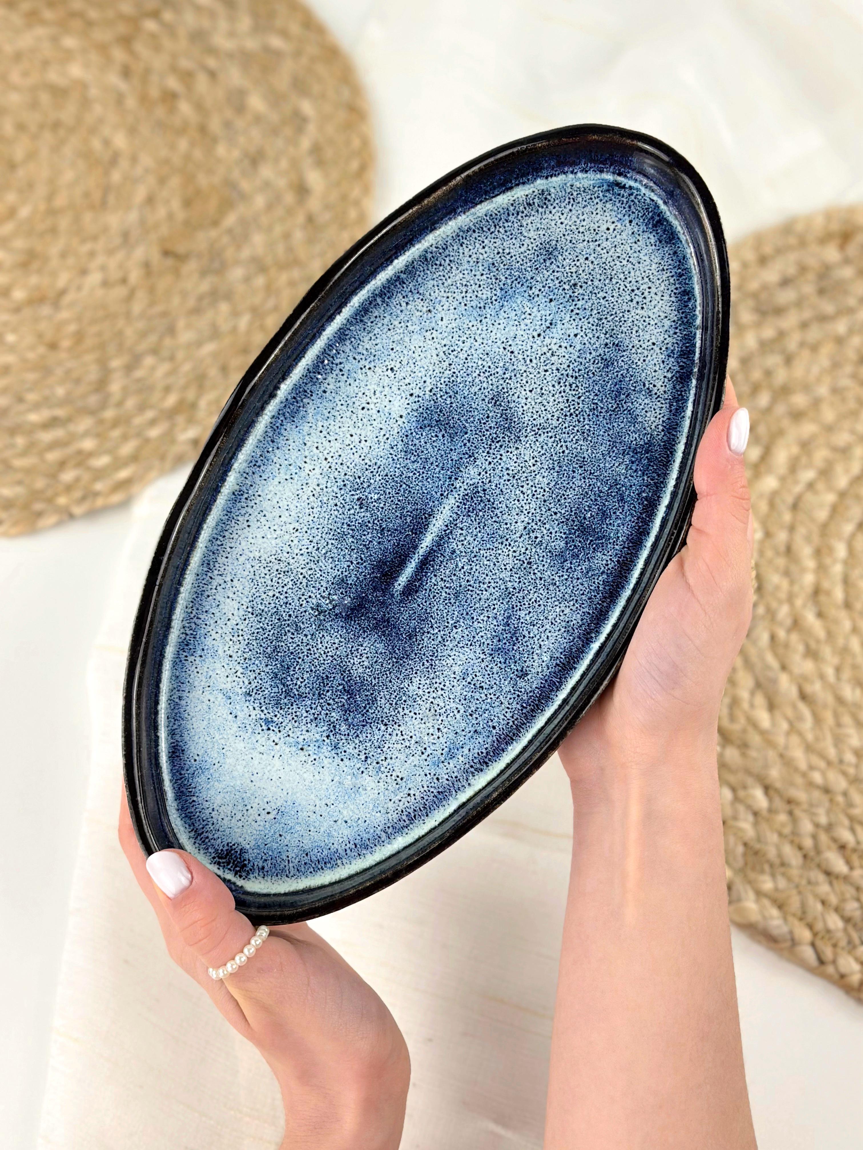 Блюдо для подачі фаршированой рыби глиняная Гражда 28 см Синий (17002-11)