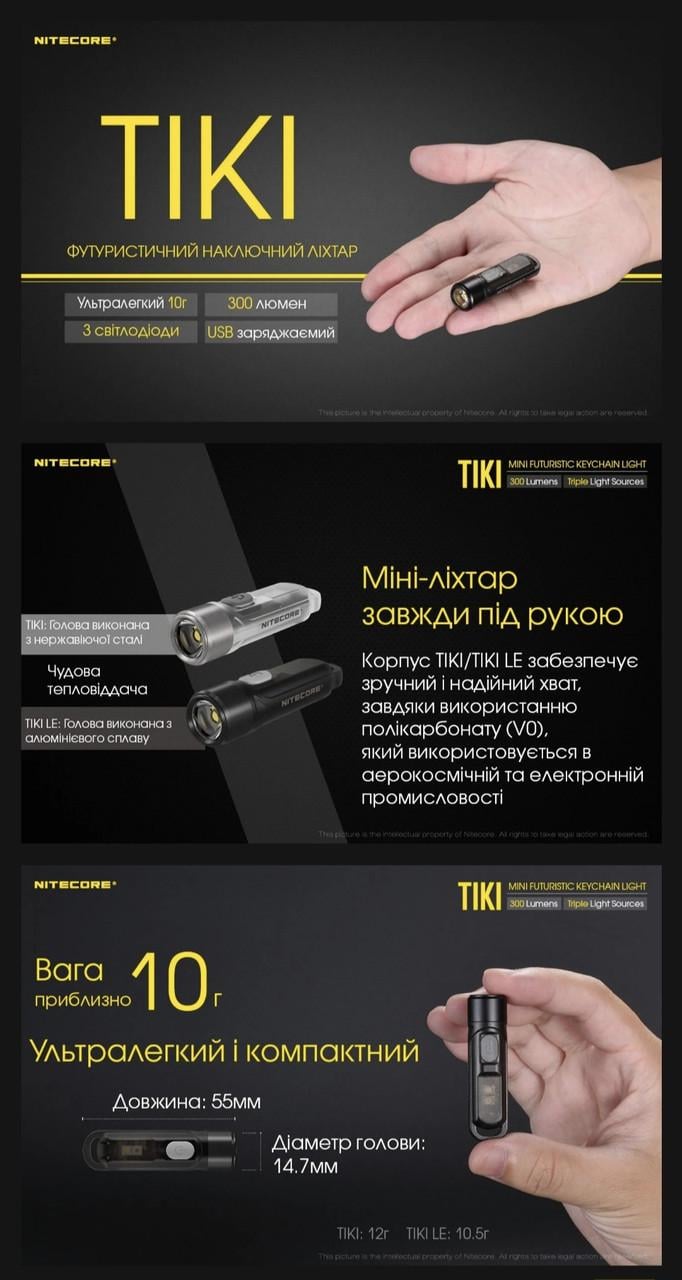 Фонарь наключительный Nitecore TIKI USB Type-C 300 Лм (010340) - фото 2