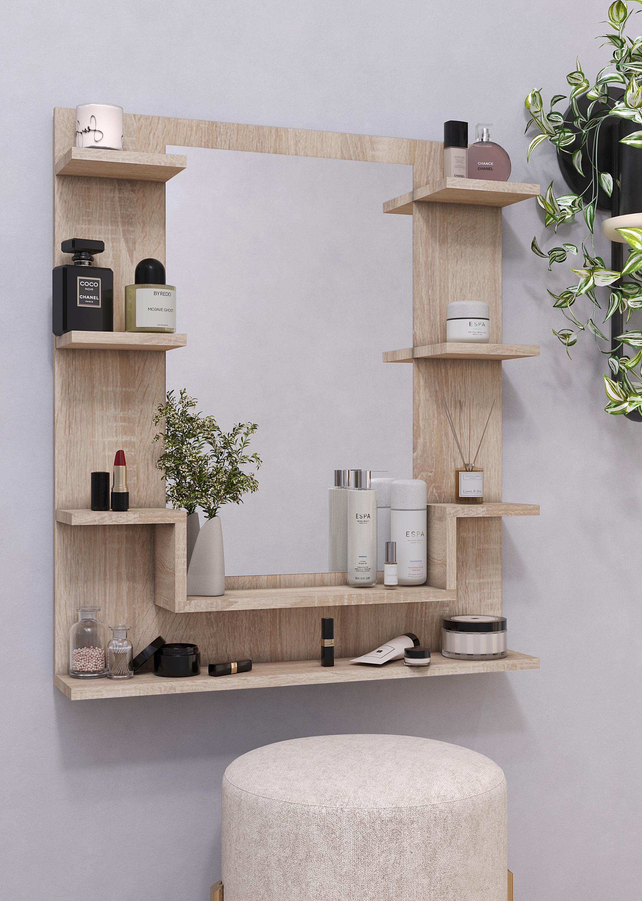 Зеркало с полочками Nt-3 724x828x150 мм Дуб сонома