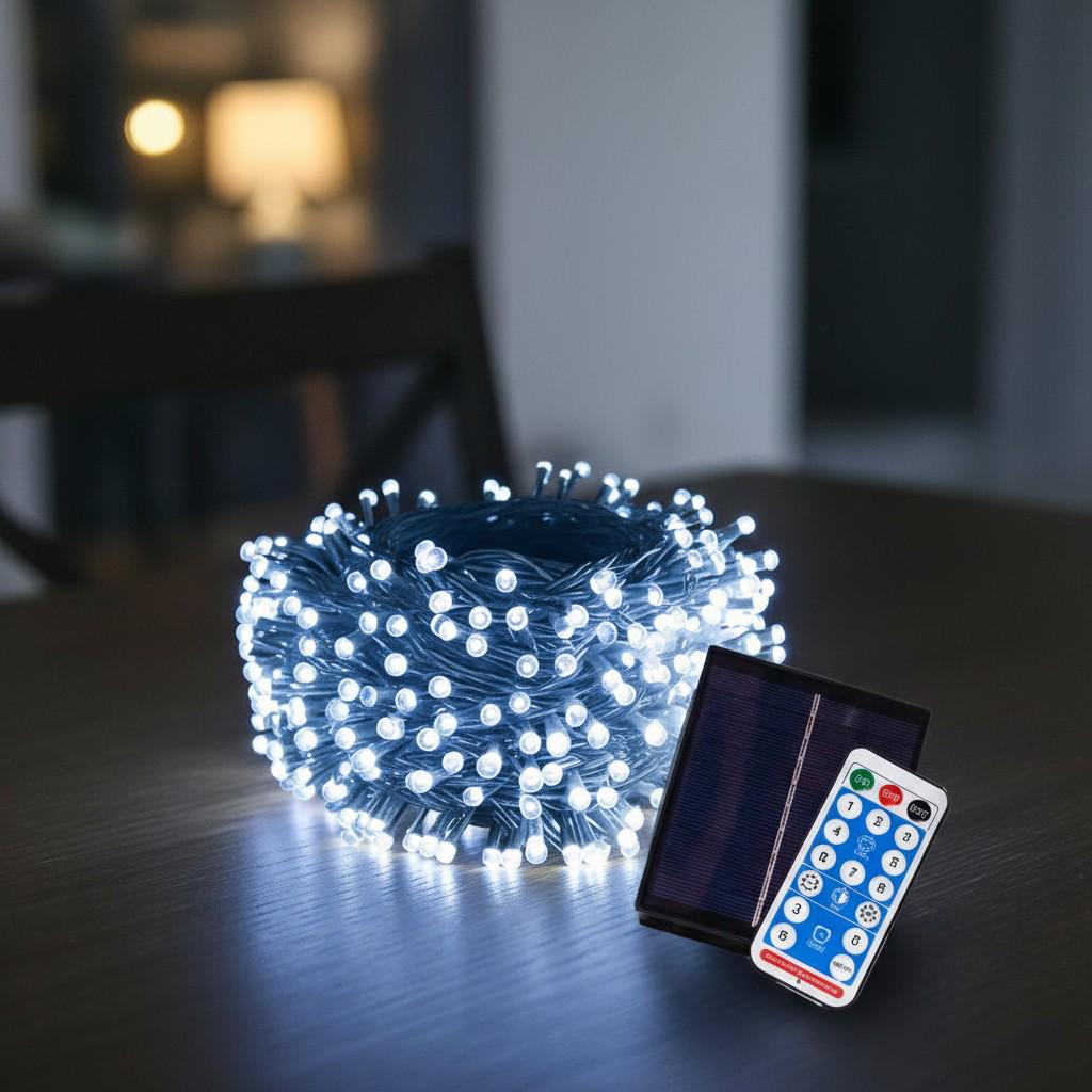Гирлянда нитка уличная новогодняя с солнечной батареей и пультом 100 м 1000 LED диодов черный провод Белый свет (SB1000L100MBW) Гирлянда нитка уличная новогодняя с солнечной батареей и пультом 100 м 1000 LED диодов черный провод Белый свет (SB1000L100MBW)