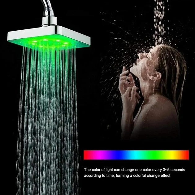 Лійка-насадка для душу Shower head AND XL-902 LED RGB квадратна 150 мм (14332) - фото 2