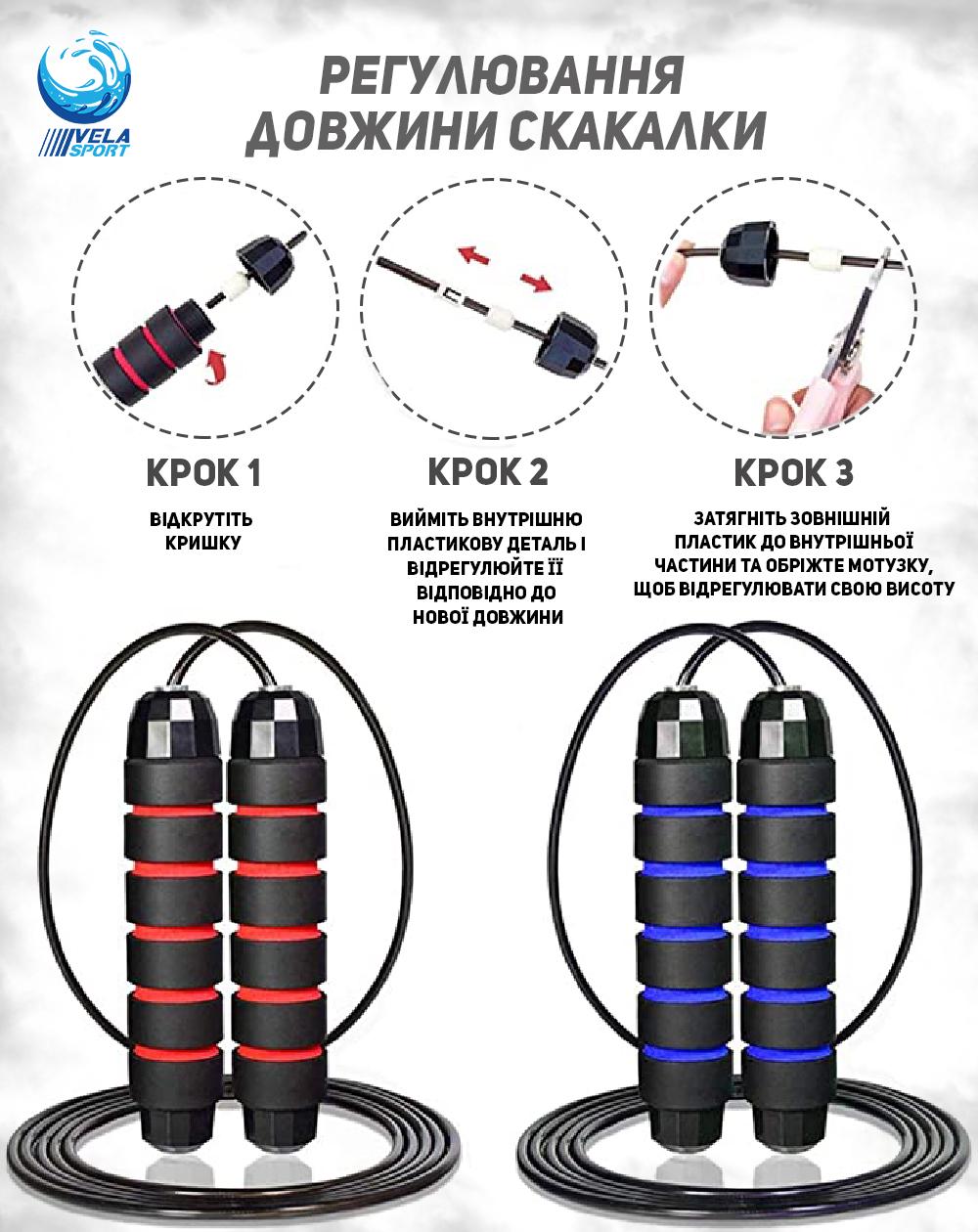 Cкакалка кроссфит cкоростная VelaSport IRON 327г с противоскользящими ручками Синий (00794) - фото 6