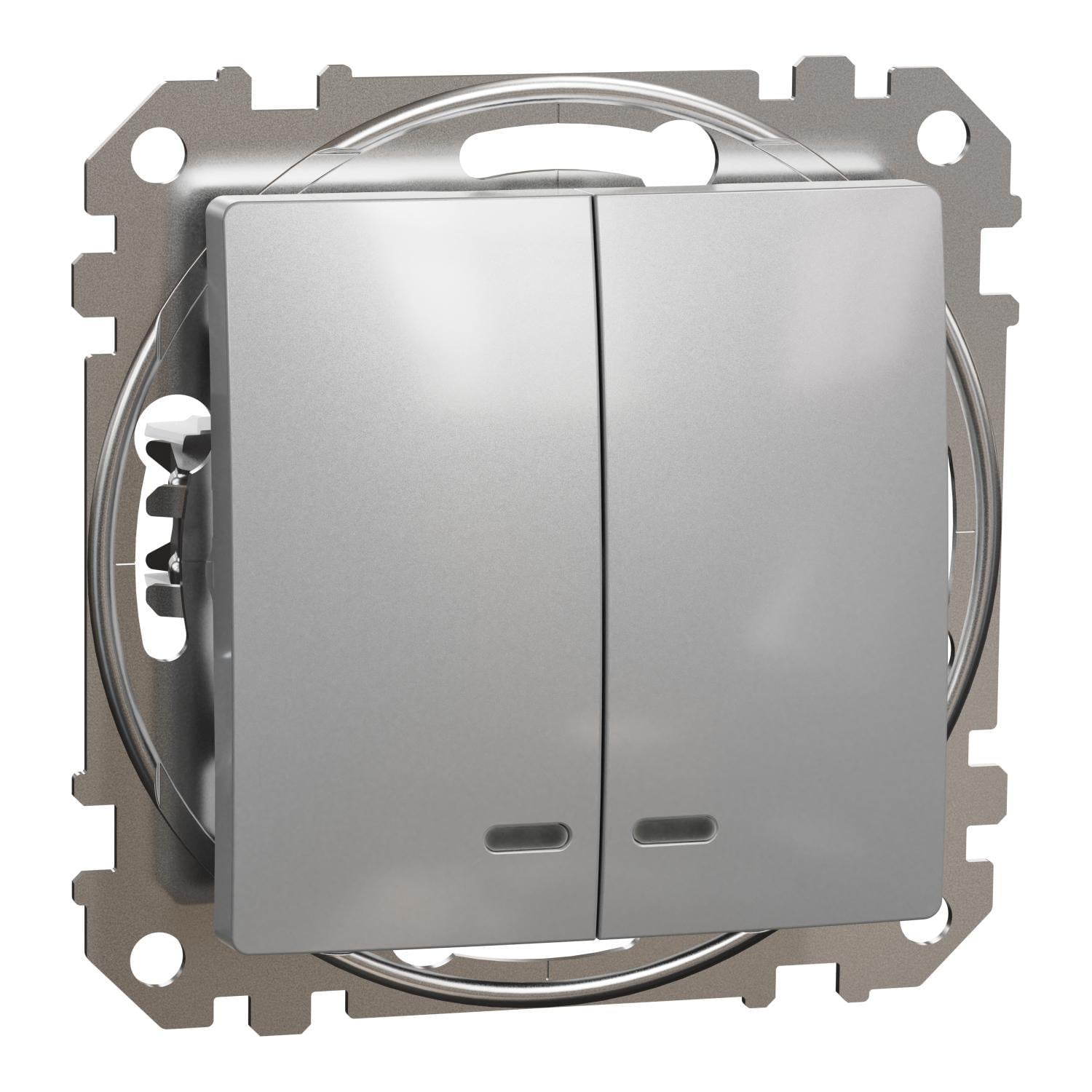 Выключатель двухклавишный Schneider Electric Sedna Design с подсветкой Алюминий (SDD113105L)