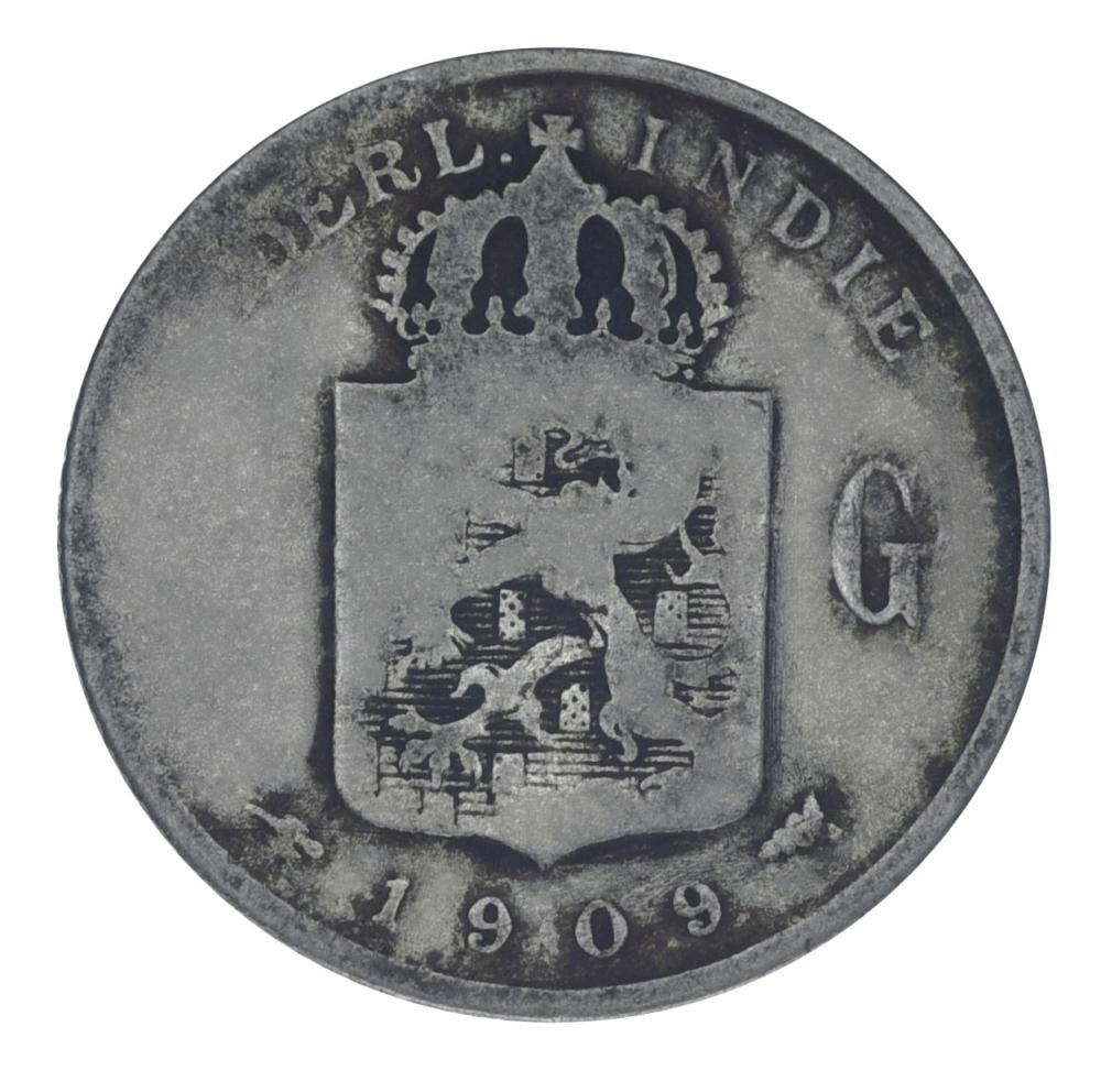 Коллекционная монета Нидерландская Индия 1/4 гульдена 1909 G-VG Ag 720 3,18 г (М22135)