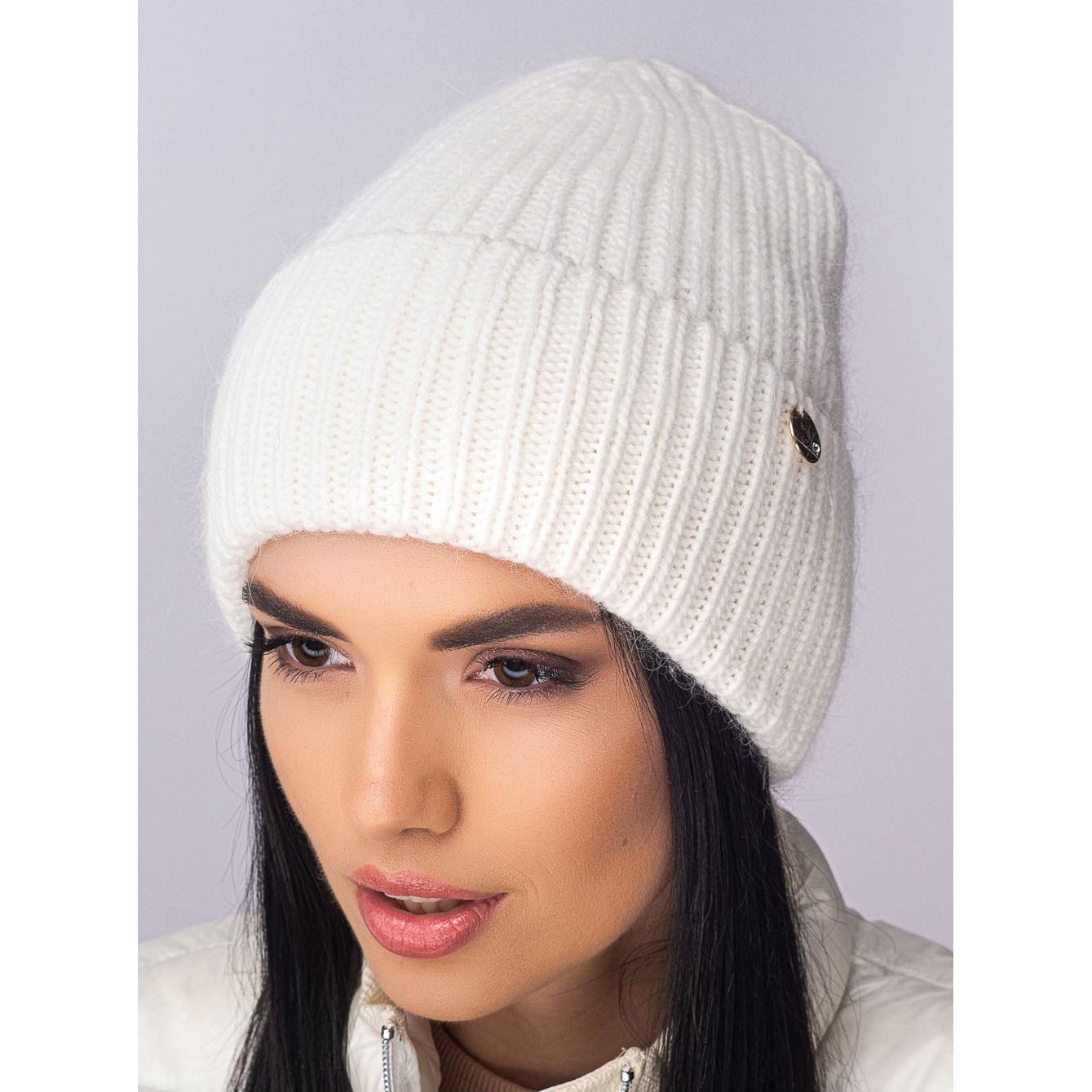 Шапка ангорова жіноча з відворотом Leks Розкіш one size Молочний - фото 1