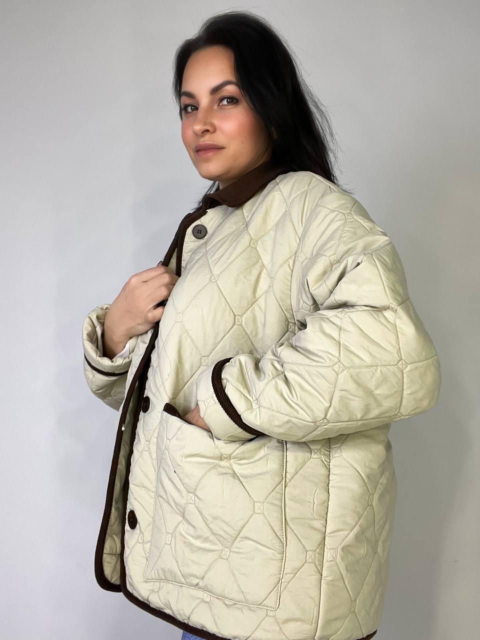 Куртка жіноча LADY YEP 9090 сорочка оверсайз стьобана демісезонна на гудзиках комбінована з вельветом M Бежевий (3717) - фото 6 Куртка жіноча LADY YEP 9090 сорочка оверсайз стьобана демісезонна на гудзиках комбінована з вельветом M Бежевий (3717) - фото 6