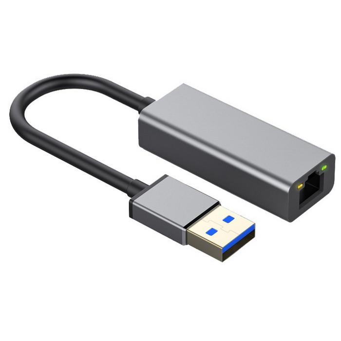 Адаптер сетевой SUNROZ USB 3.0-RJ45 LAN Ethernet Гигабит 1000 Мбит/с Aluminium Grey (A48738)