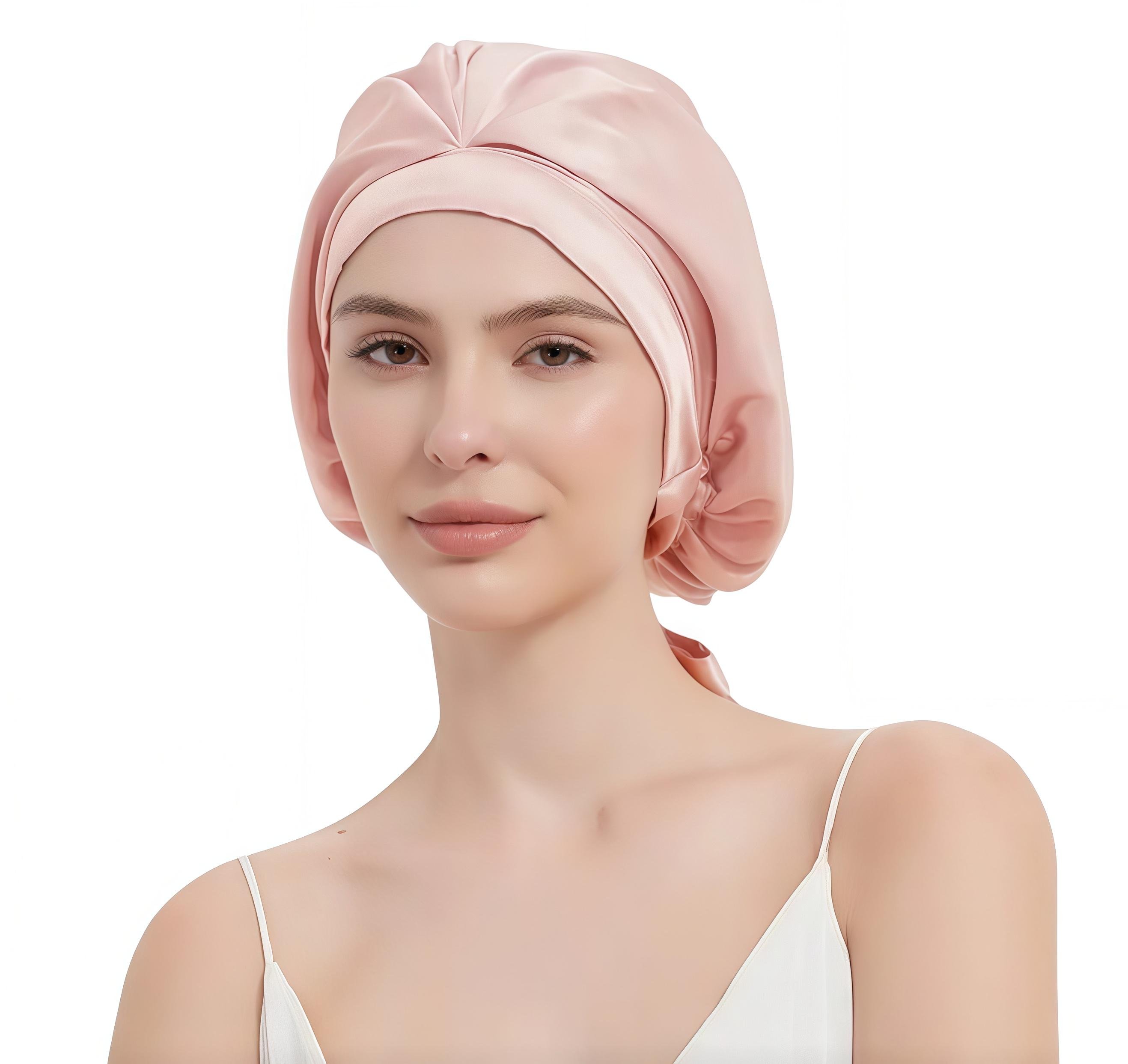 Шапочка ночная из шелка для защиты волос во время сна Персиковый (2140496)