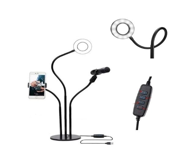 Кільцева LED-лампа 24 світлодіода для відео та фотозйомки з тримачем для телефону і власником мікрофона XPRO LIVE LIGHT 3in1