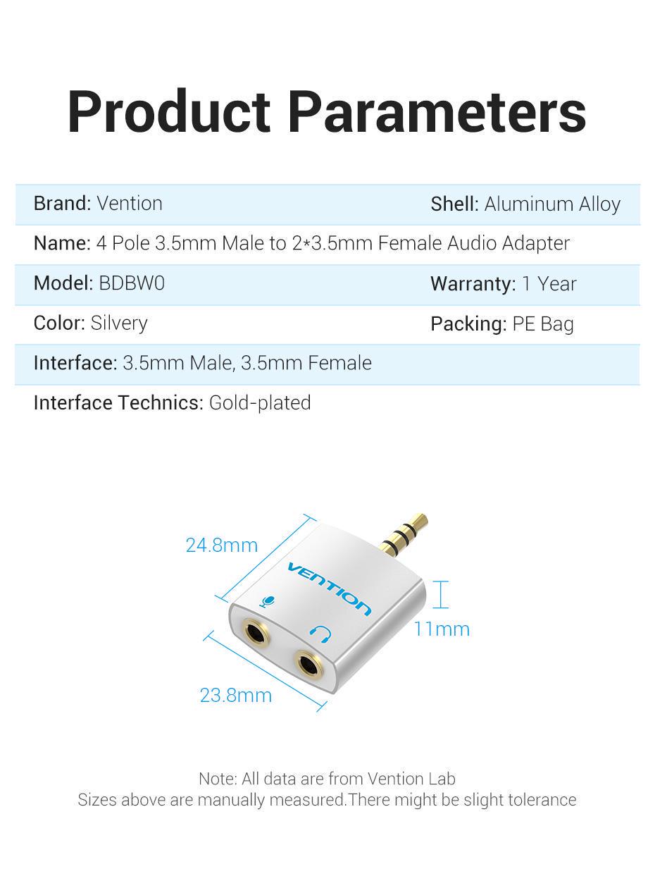 Кабель Vention 3,5 мм minijack-2х3,5 мм minijack AUX 4-пиновый TRRS Белый (BDBW0) - фото 9 Кабель Vention 3,5 мм minijack-2х3,5 мм minijack AUX 4-пиновый TRRS Белый (BDBW0) - фото 9