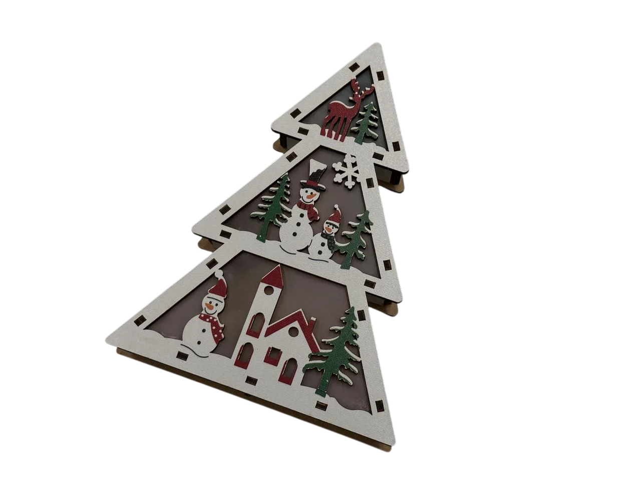 Іграшка ялинкова новорічна Ялинка з фанери з підсвічуванням 203х150х31 мм Різнокольоровий (NR-142)