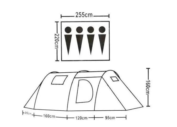 Палатка туристическая кемпинговая 4-х местная Lanyu LY-1909 с большим тамбуром и окнами - фото 3