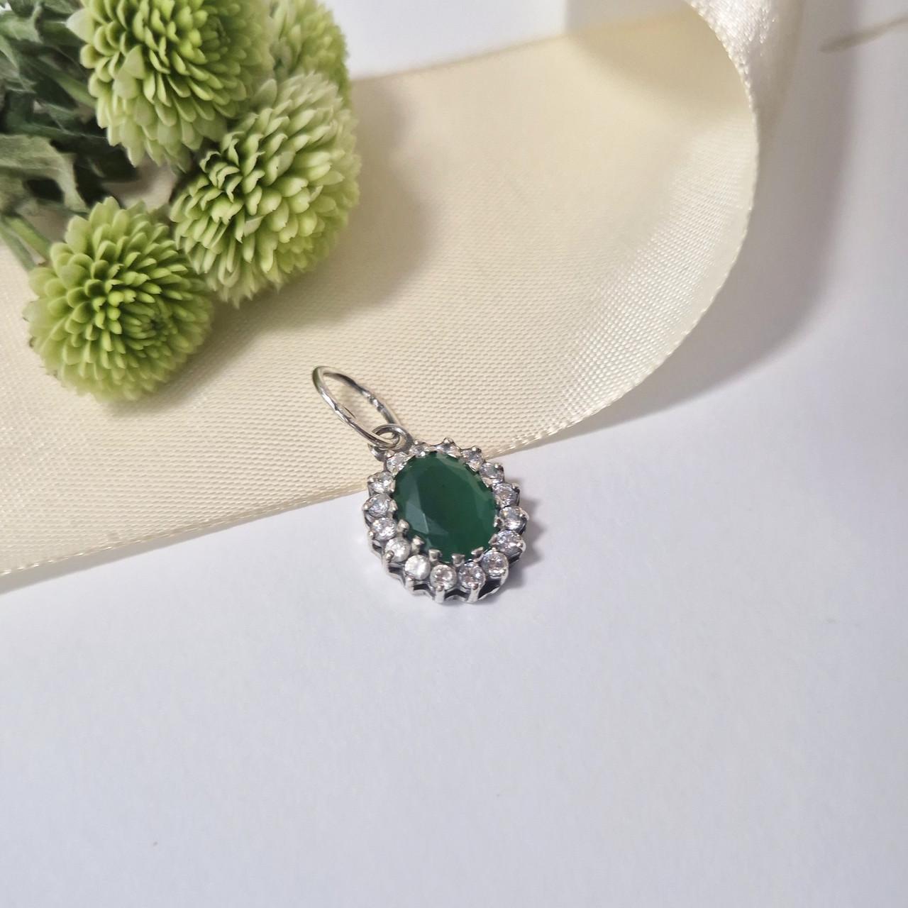 Підвіска овал із зеленим каменем імітація хризопраз срібло 925 проби чорнене 2,00 г (3885/2) - фото 7