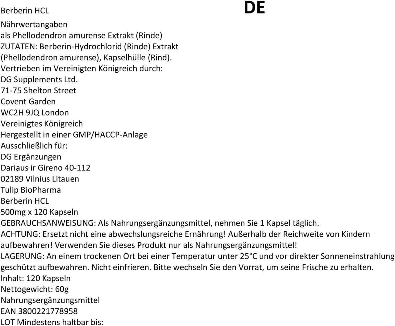 Берберин Tulip BioPharma HCL 500 мг 120 капсул (50091782) - фото 3 Берберин Tulip BioPharma HCL 500 мг 120 капсул (50091782) - фото 3