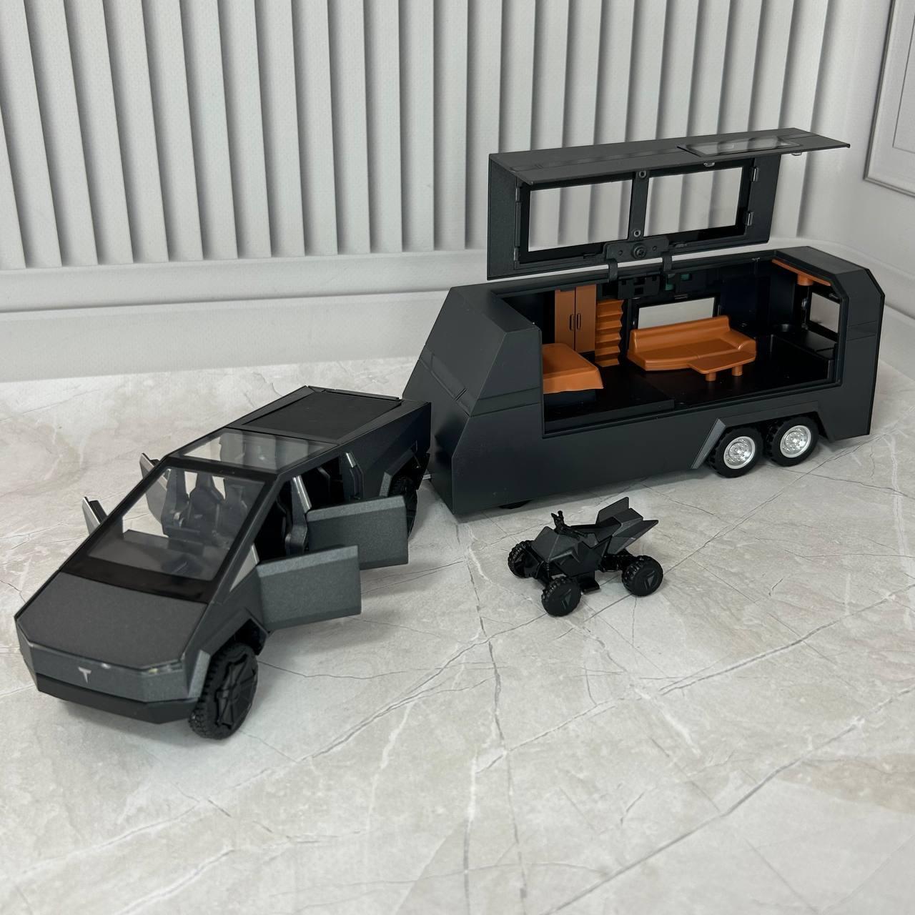 Детская машинка инерционная Tesla CyberTruck A 3230 подсветка звук домик на колесах Черный (2639748016)