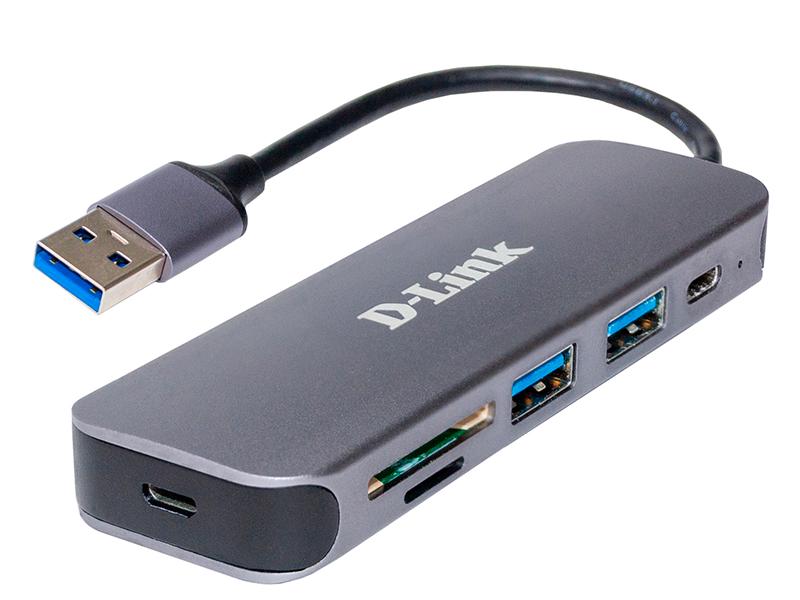 Концентратор D-Link DUB-1325 2xUSB3.0 1xUSB TypeC 1xSD 1x-microSD USB 3.0 Сірий