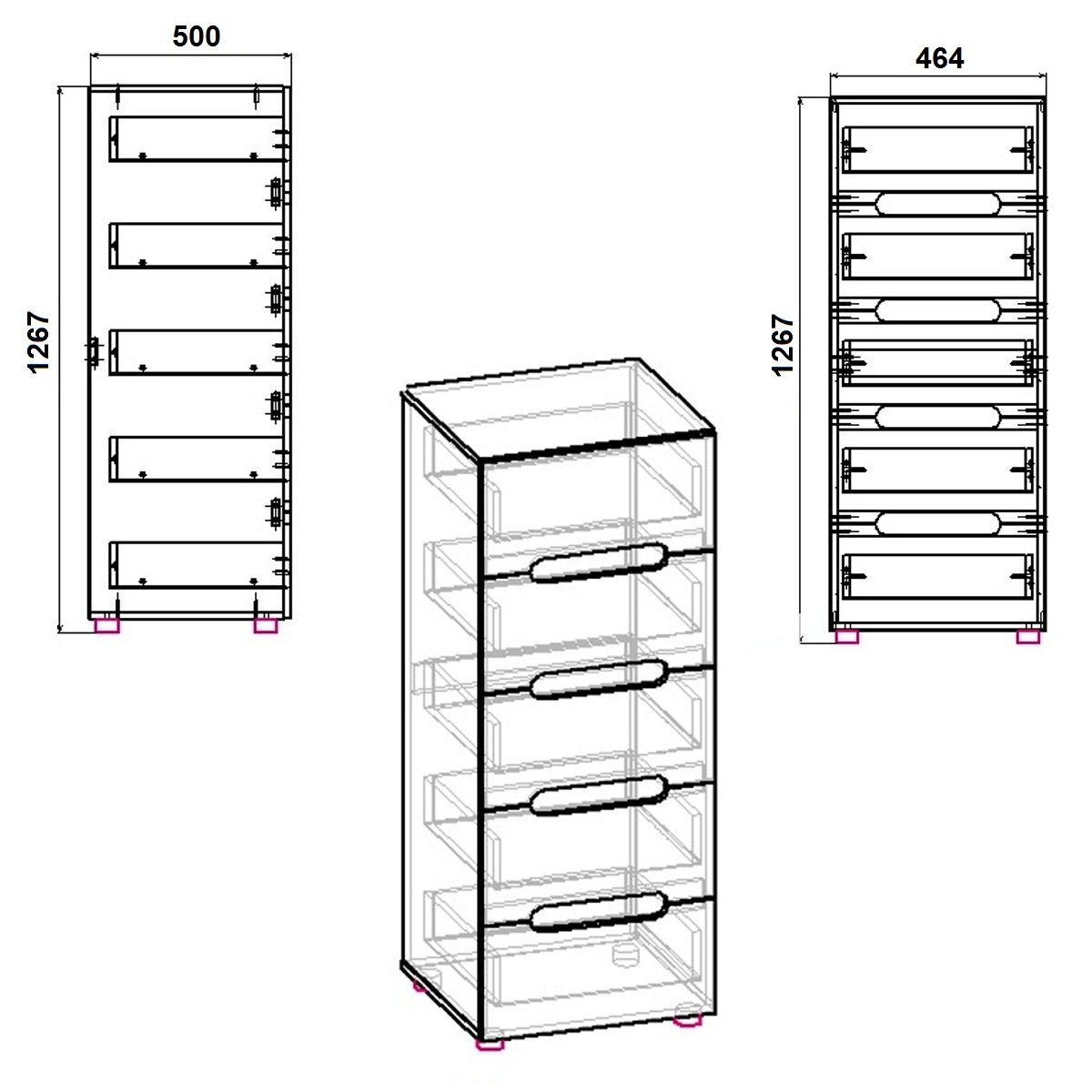 Комод для спальни с выдвижными ящиками Компанит МС-8 ДСП 50х46,4х126,7 см Венге темный/Венге светлый (2050697) - фото 2