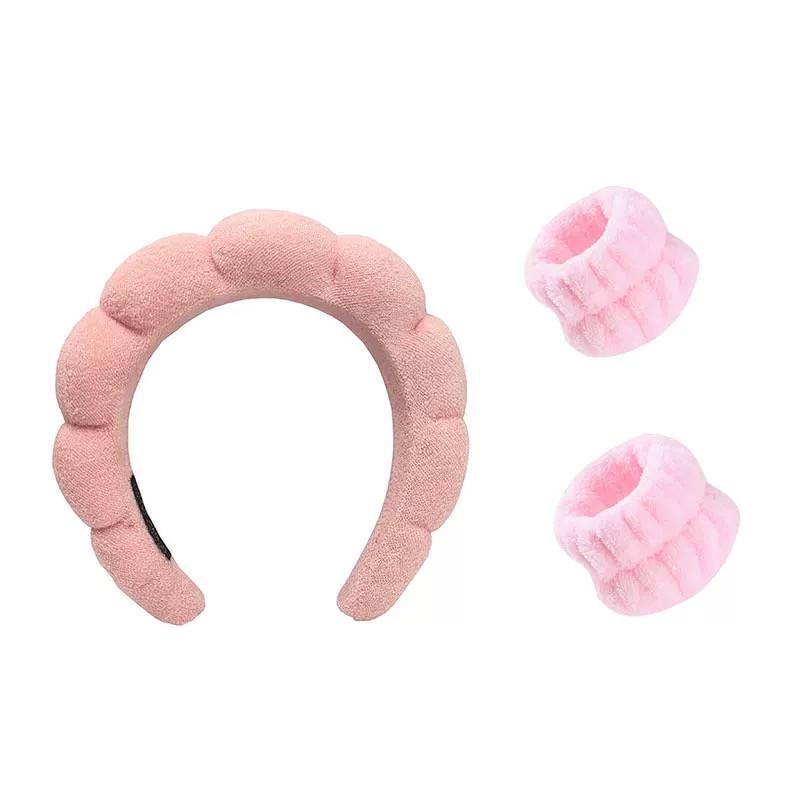 Набор для умывания обруч махровый с манжетами-напульсниками Персиковый (2470697011)