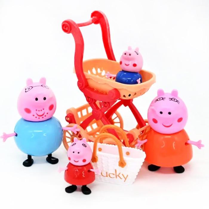 Набір героїв Сім'я Пеппи Peppa Pig 4 фігурки героїв/візок (2994792335)