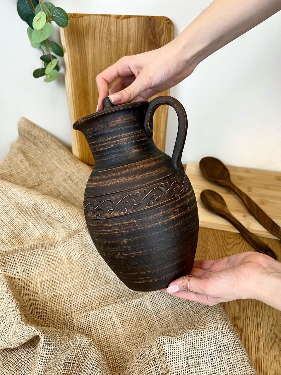 Кувшин керамический глиняный резной с ручкой декор 2,5 л (3000-39) - фото 7