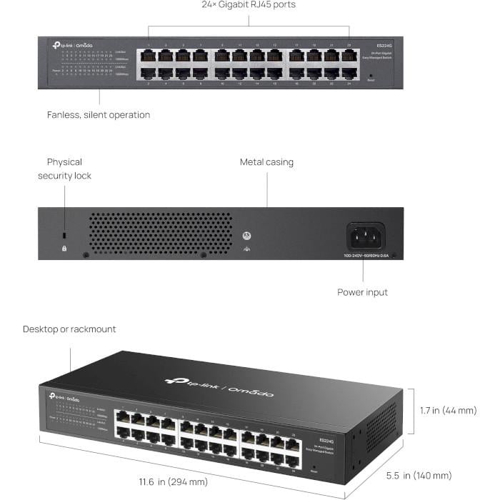 Коммутатор управляемый TP-Link Omada ES224G 48 Gbps 11.4W Black (30492726) - фото 7 Коммутатор управляемый TP-Link Omada ES224G 48 Gbps 11.4W Black (30492726) - фото 7