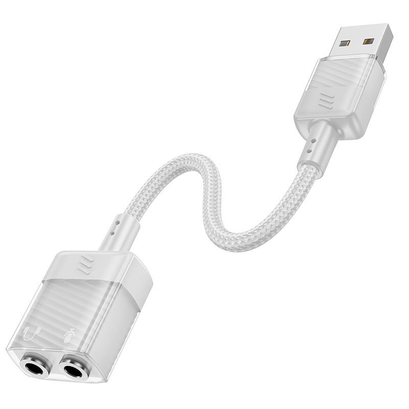 Переходник Hoco LS37 2в1 USB to 3,5 мм 15 см Grey (594516) - фото 2