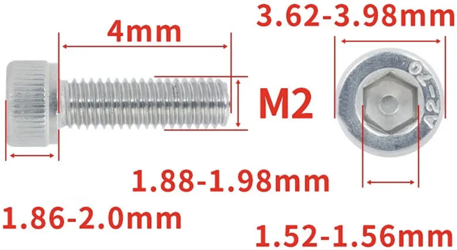 Гвинт з шестигранною головкою DIN912 M2x4 мм (DIN912_m2_4) - фото 2 Гвинт з шестигранною головкою DIN912 M2x4 мм (DIN912_m2_4) - фото 2