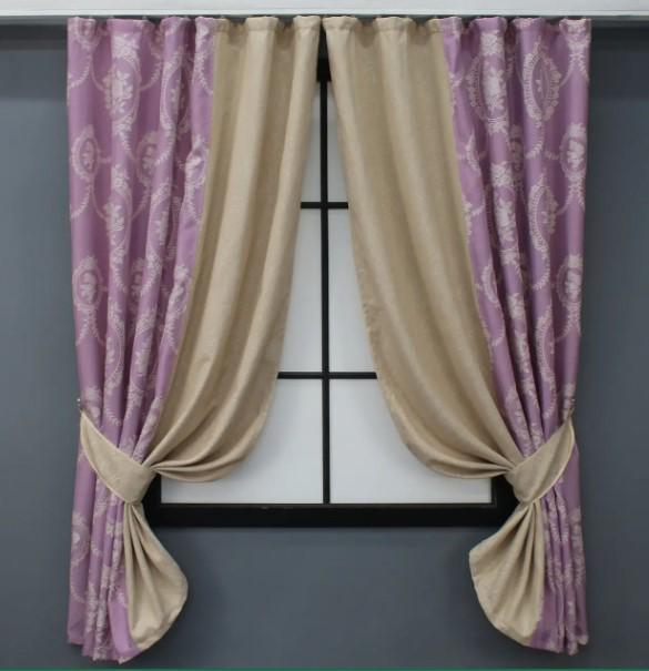 Комплект штор из льна 1,4х1,7 м 2 шт. Розовый/Бежевый (032дк)