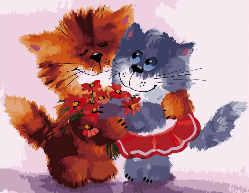 Картина по номерам Strateg Премиум Дружественные котики с лаком и уровнем 40x50 см (VA-2659)